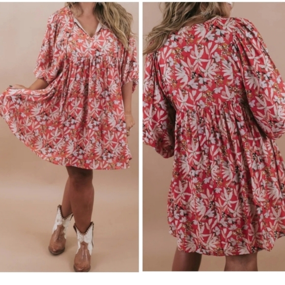 entro Dresses & Skirts - NWOT Entro Falling Leaves Mini Babydoll Dress in Rust, Tiered Ruffles, Lined.